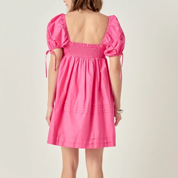 English Factory Pleated Detail Puff Sleeve Mini Dress Pink Size S - Picture 14 of 14